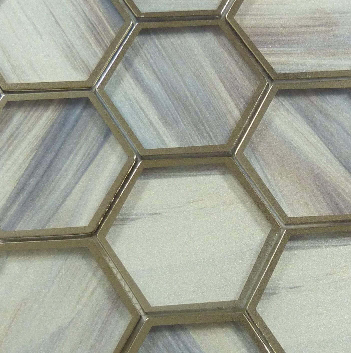 Yorkshire Rustic Taupe 3" x 3" Hexagon Matte Glass Tile Matrix Mosaics