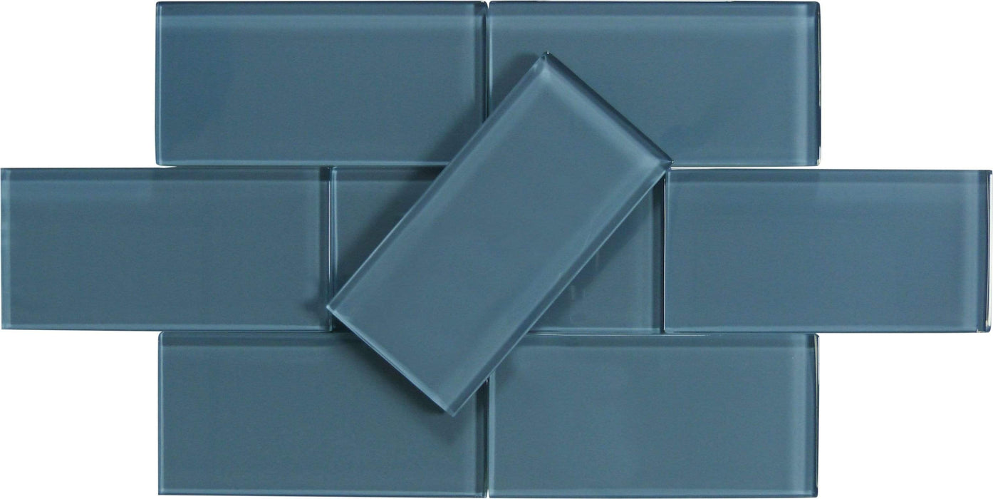 Downpour Blue 3'' x 6'' Glossy Glass Subway Tile Millenium Products