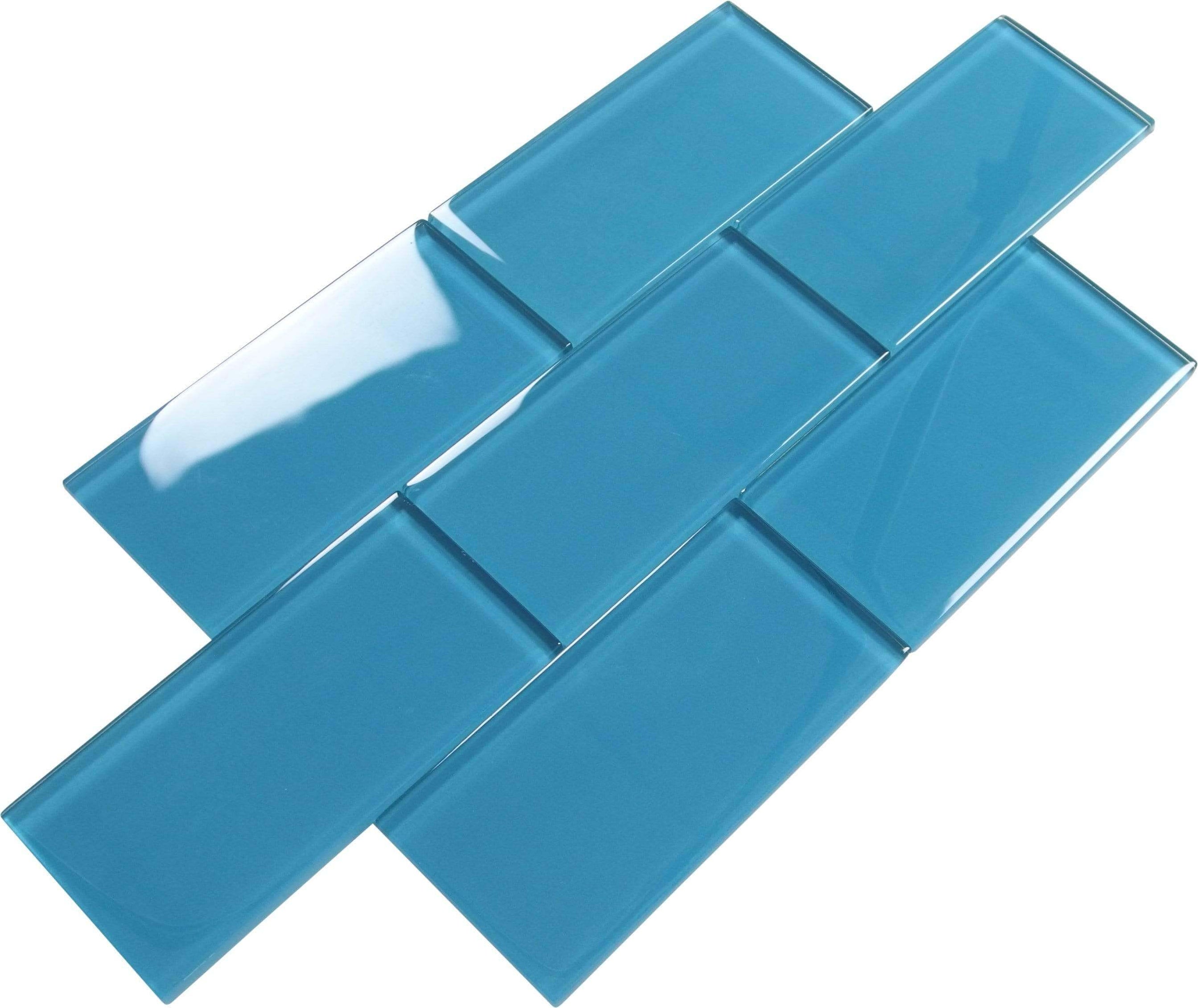 3'' x 6'' Blue Glass Subway Tile Glossy 444185