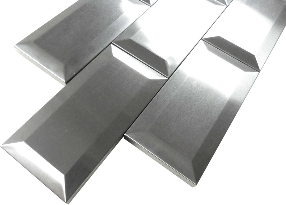 Stainless Steel Beveled 3" x 6" Brushed Metal Subway Tile Millenium Products