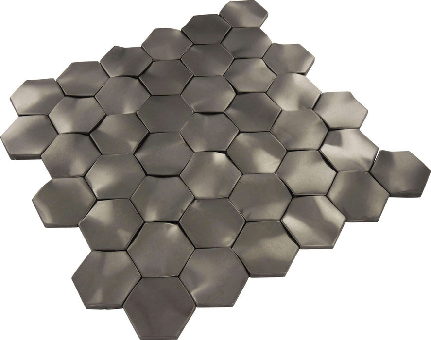 3D Gun Metal Grey 2" x 2" Hexagon Metal Tile Millenium Products