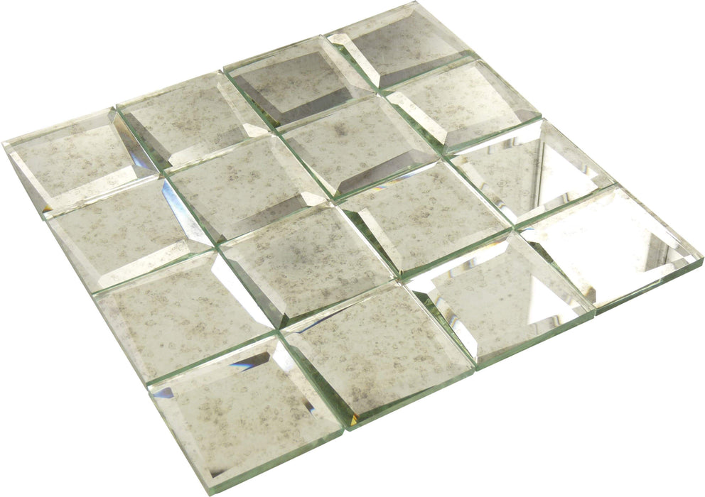 Antique Uneven Beveled Silver 3" x 3" Mirror Tile Millenium Products