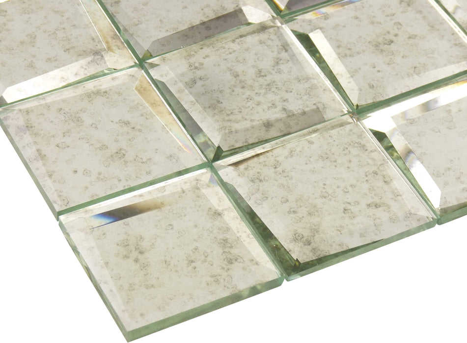 3/4 Staggered Roman Square Mosaic, Silver Mirror - Gloss