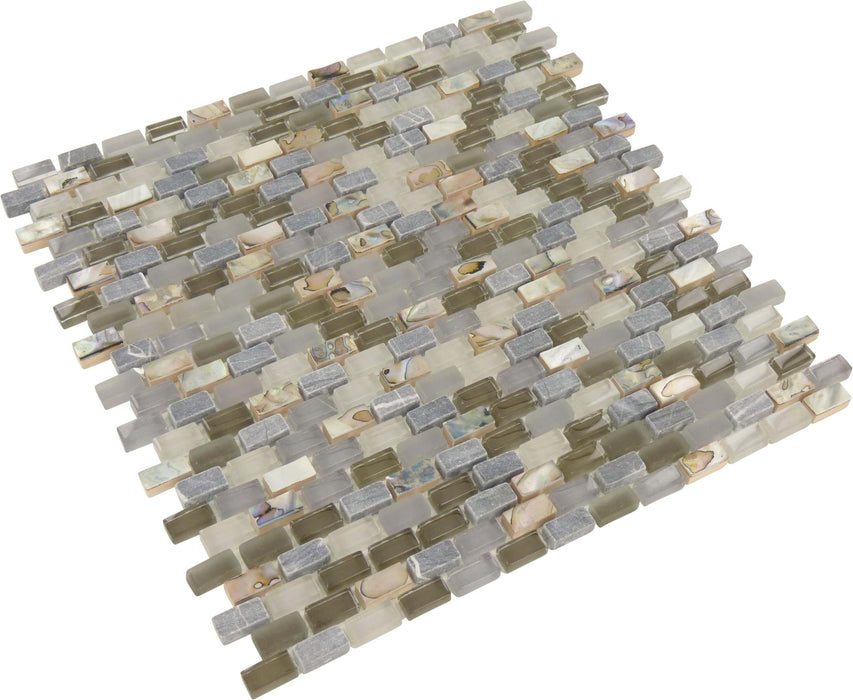 Shark Cove Grey Uniform Brick Glass Stone and Shell Tile Millenium Products