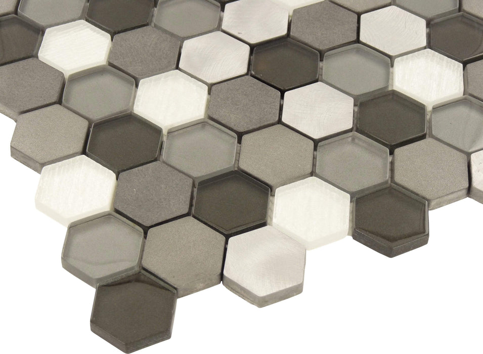 Shark Grey Hexagon Aluminum and Glass Tile Millenium Products