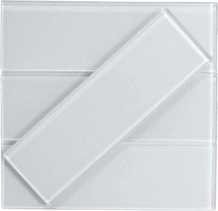 White Texture 4" x 12" Glossy Glass Subway Tile Millenium Products