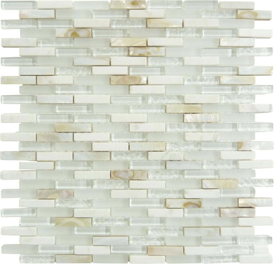 Sugar Island White Mini Uniform Brick Glass Stone & Shell Tile Millenium Products