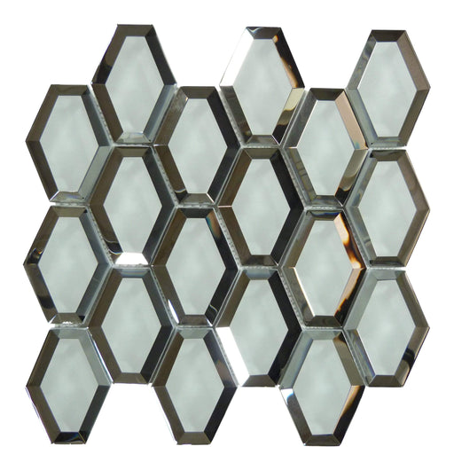 Winter Chill Silver Inverted Beveled Hexagon Glossy Glass Tile Millenium Products