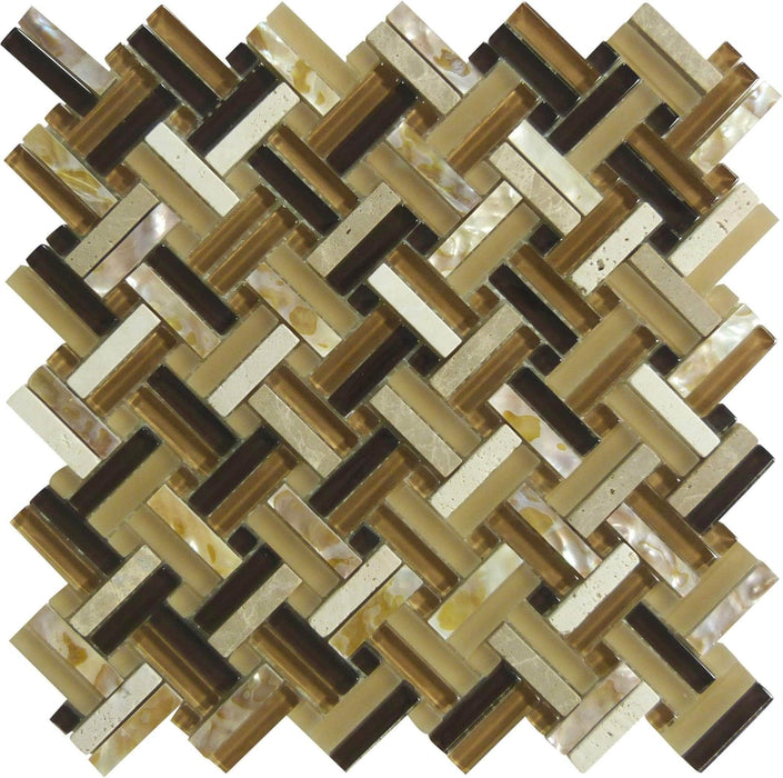 Turtle Bay Basketweave Glass Stone and Shell Tile Millenium Products
