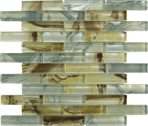 Almond Brown 1" x 4" Glossy Glass Tile Ocean Pool Mosaics