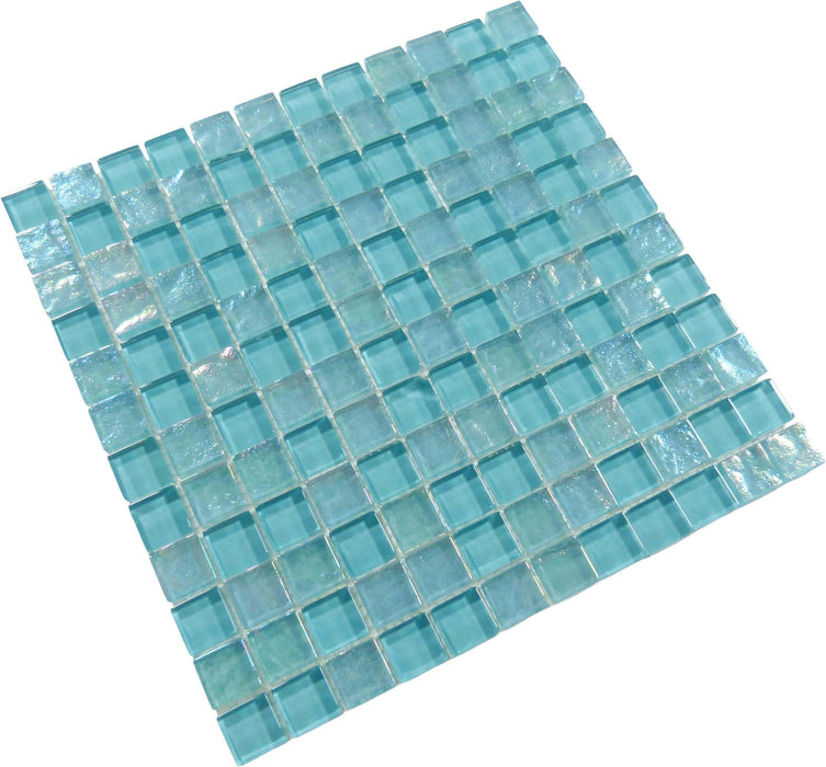 Oceanic Aqua 1'' x 1'' Glossy & Iridescent Glass Pool Tile Ocean Pool Mosaics