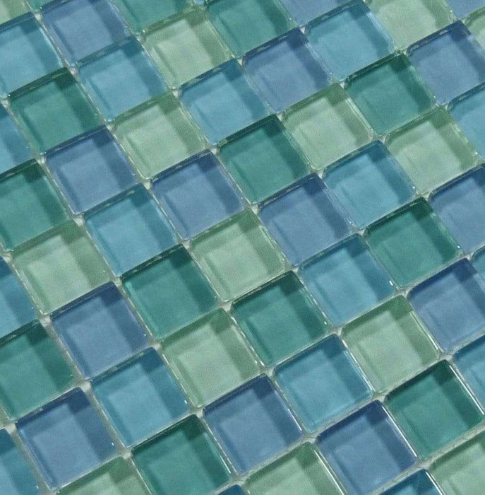 Serene Sea Blend 1'' x 1'' Glossy Glass Pool Tile Ocean Pool Mosaics