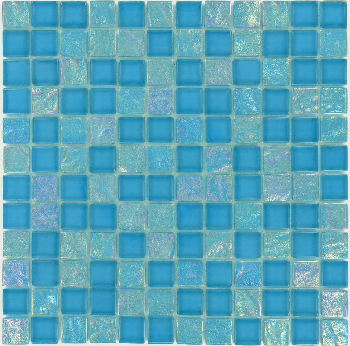 Breeze Blue 1" x 1" Glossy & Iridescent Glass Tile Ocean Pool Mosaics