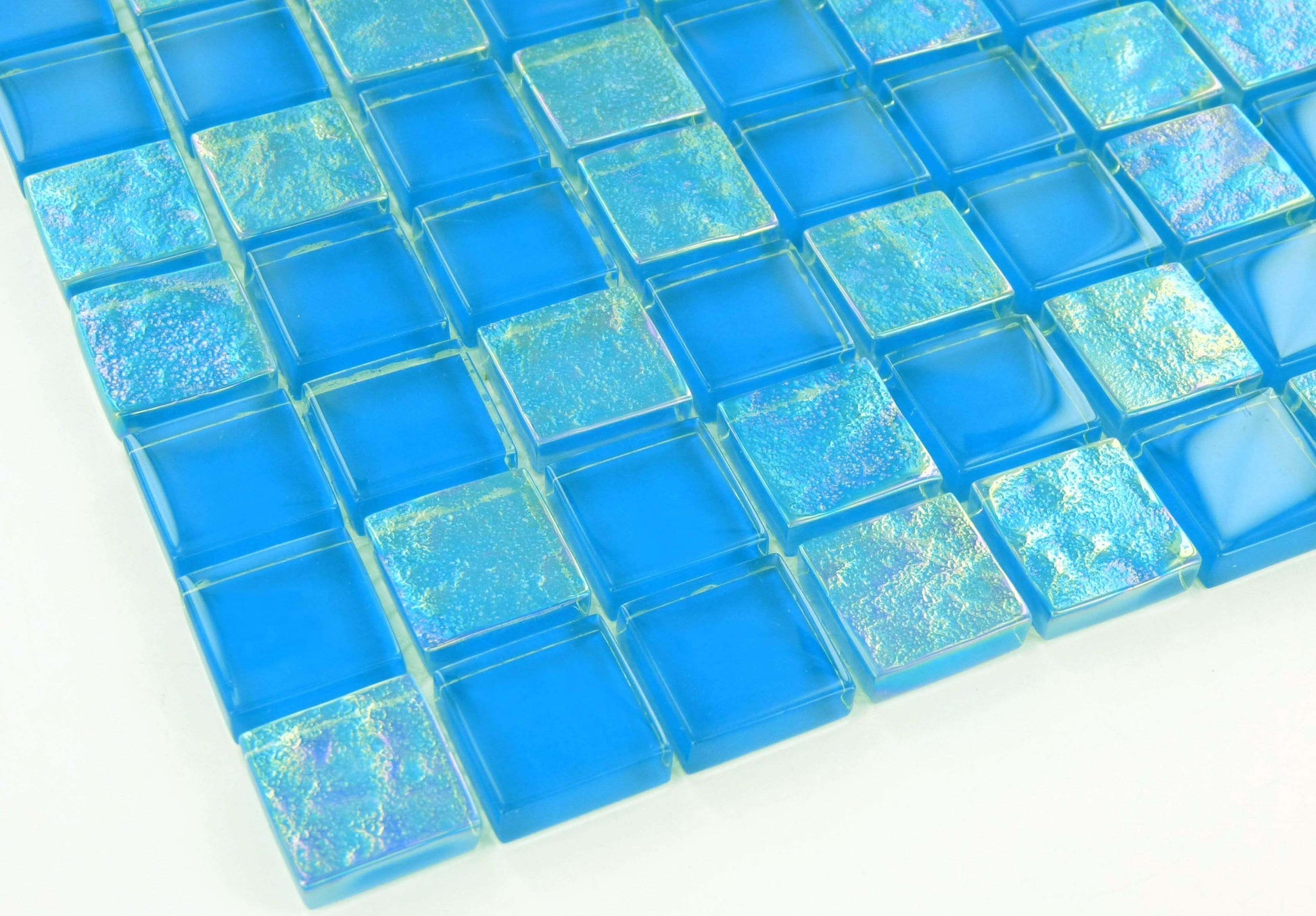 Breeze Blue 1" x 1" Glossy & Iridescent Glass Tile Ocean Pool Mosaics