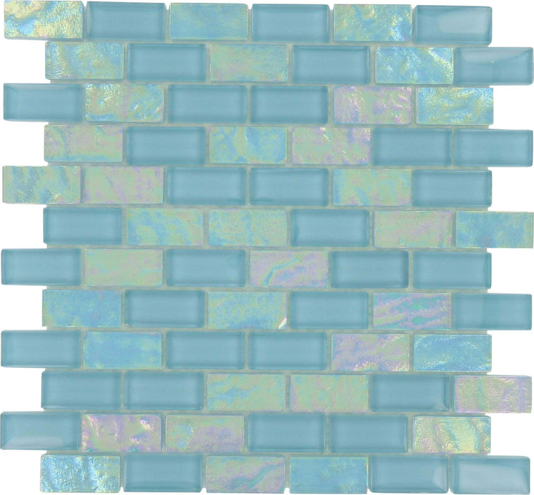 Oceanic 1" X 2" Aqua Glossy & Iridescent Glass Pool Tile Ocean Pool Mosaics