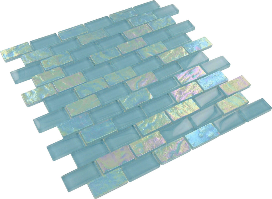 Oceanic 1" X 2" Aqua Glossy & Iridescent Glass Pool Tile Ocean Pool Mosaics