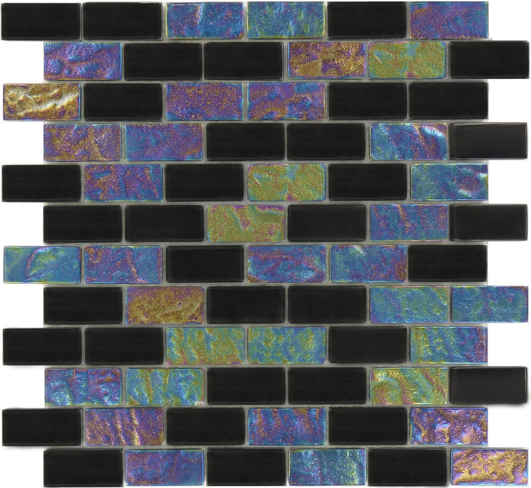 Raven Black 1'' x 2'' Glossy & Iridescent Glass Pool Tile Ocean Pool Mosaics