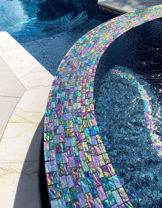 Tranquil Blue 1'' x 2'' Glossy & Iridescent Glass Pool Tile Ocean Pool Mosaics