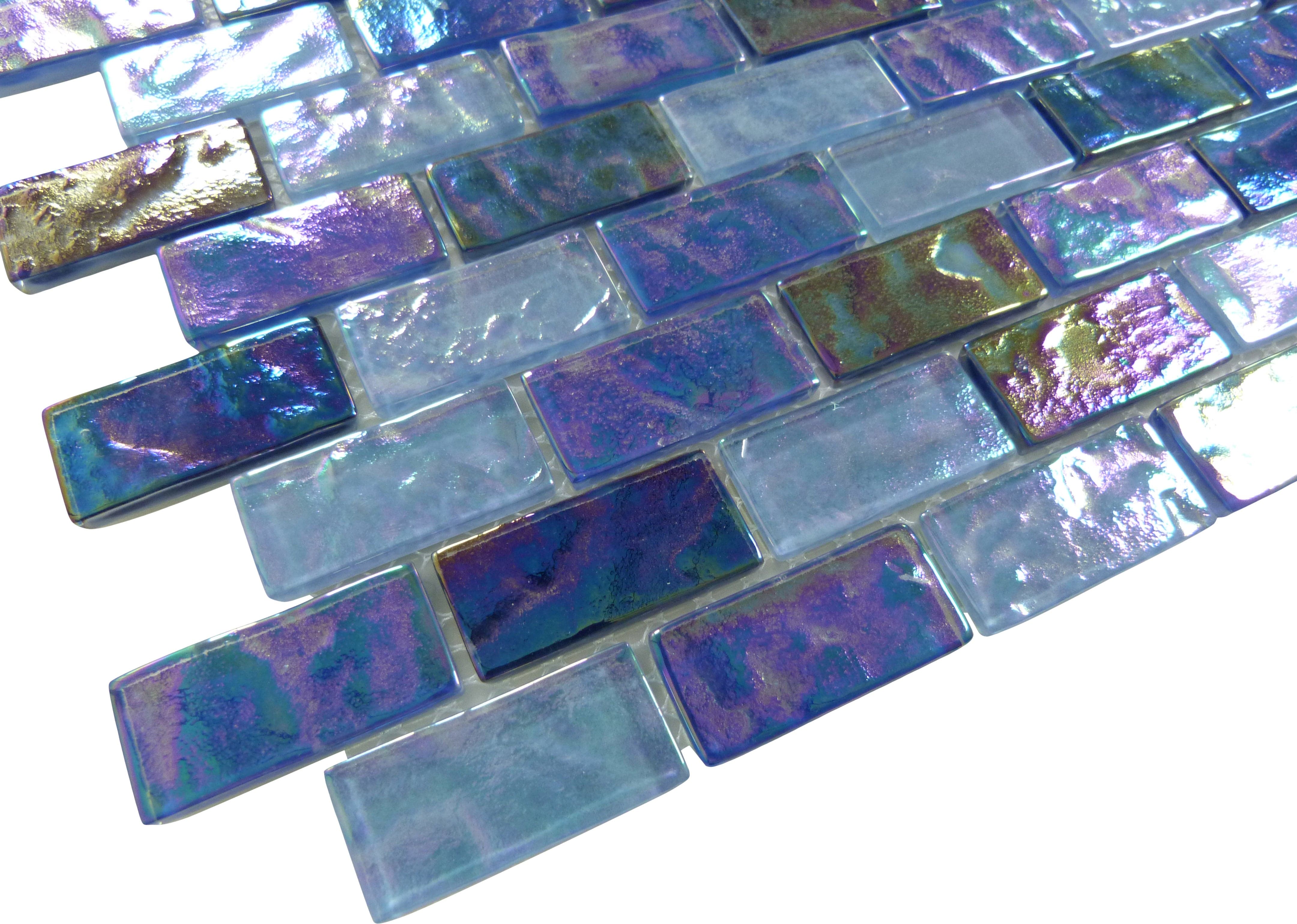 Tranquil Blue 1x2 Glossy and Iridescent Glass Tile Ocean Pool Mosaics