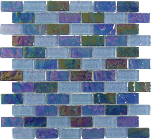Tranquil Blue 1x2 Glossy and Iridescent Glass Tile Ocean Pool Mosaics