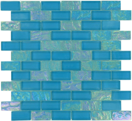 Breeze Blue 1'' x 2'' Glossy & Iridescent Glass Pool Tile Ocean Pool Mosaics