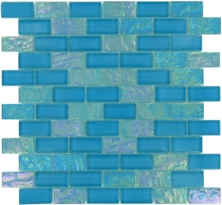 Breeze Blue 1'' x 2'' Glossy & Iridescent Glass Pool Tile Ocean Pool Mosaics