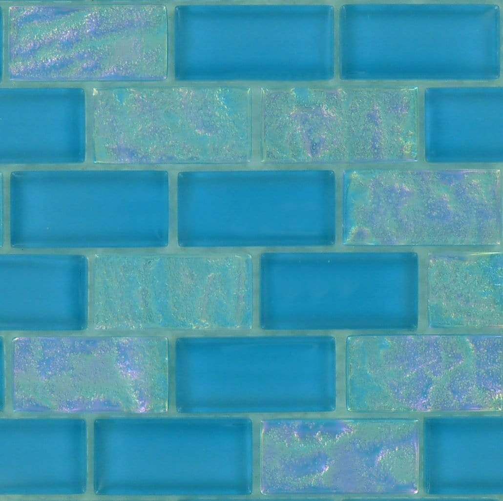 Breeze Blue 1'' x 2'' Glossy & Iridescent Glass Pool Tile Ocean Pool Mosaics