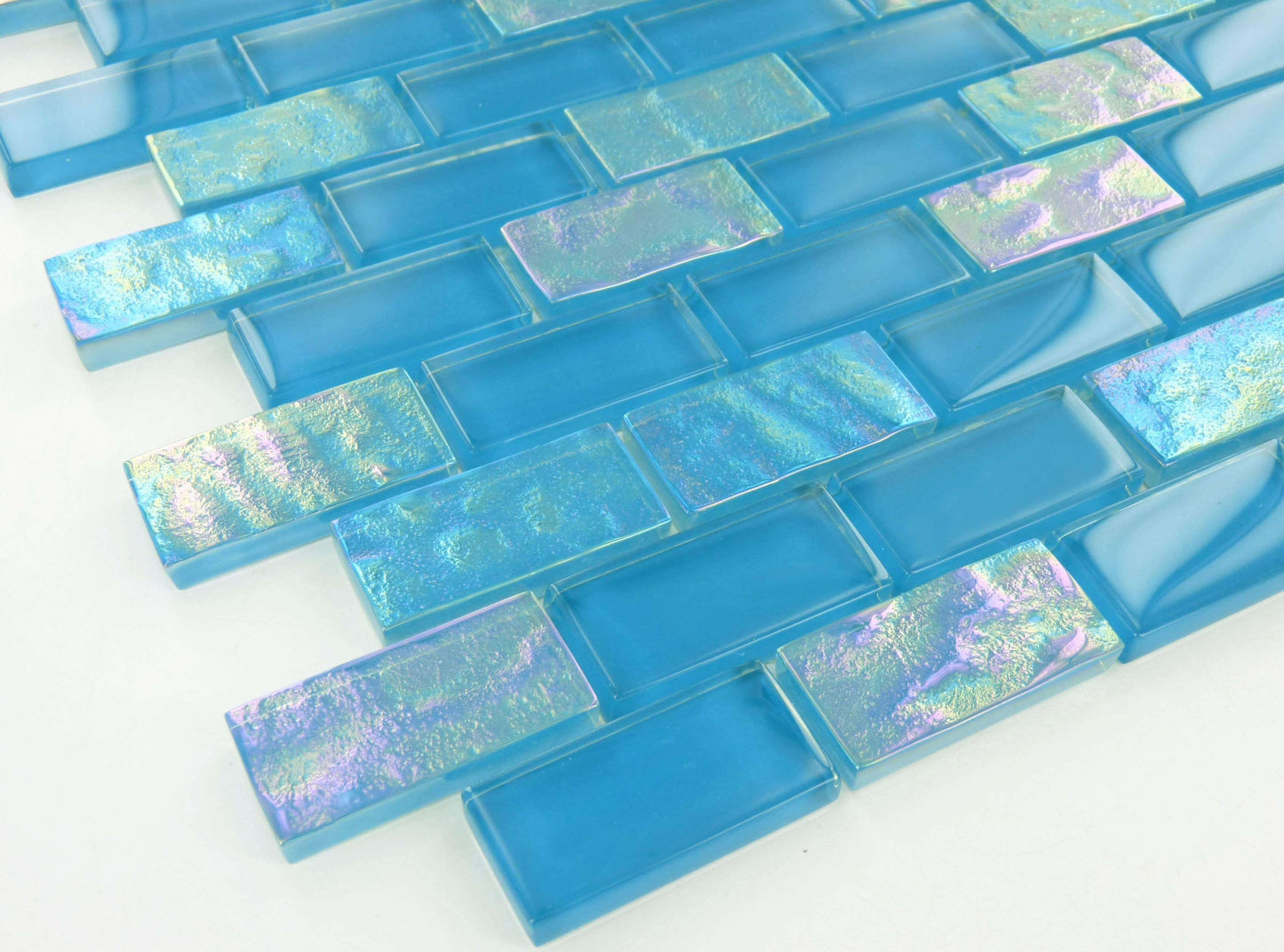 Breeze Blue 1'' x 2'' Glossy & Iridescent Glass Pool Tile Ocean Pool Mosaics