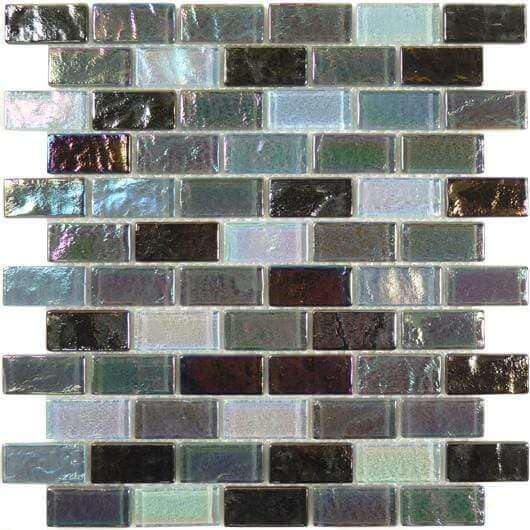 Dusk Grey 1'' x 2'' Glass Glossy & Iridescent Pool Tile Ocean Pool Mosaics