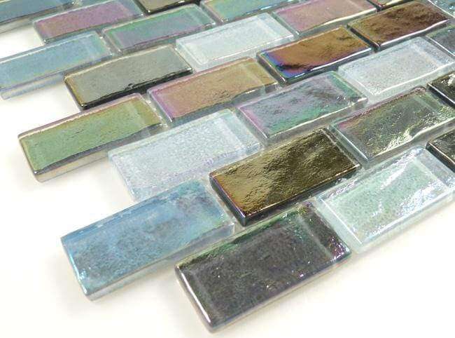 Dusk Grey 1'' x 2'' Glass Glossy & Iridescent Pool Tile Ocean Pool Mosaics
