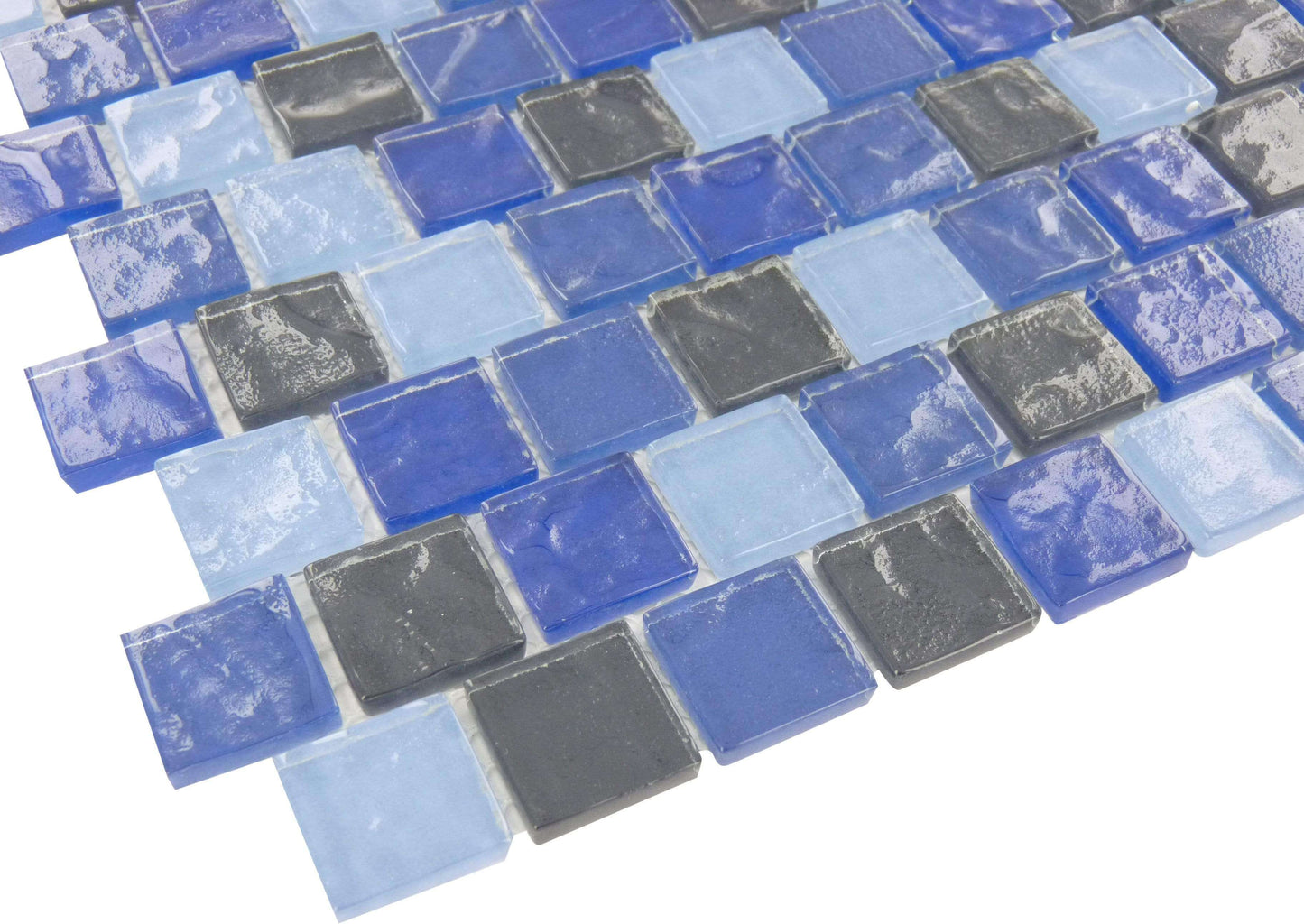 Aegean Blue Charcoal Blend 1" x 1" Glossy Glass Pool Tile Ocean Pool Mosaics