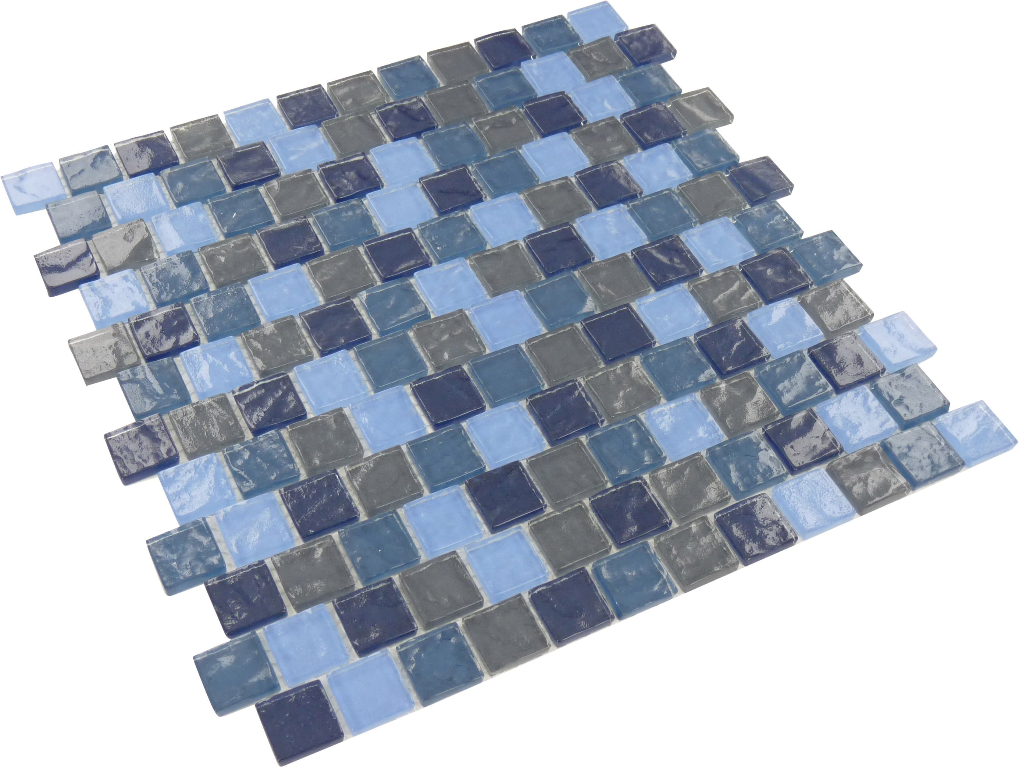 Aegean Blue Turquoise Slate Blend 1" x 1" Glossy Glass Pool Tile Ocean Pool Mosaics