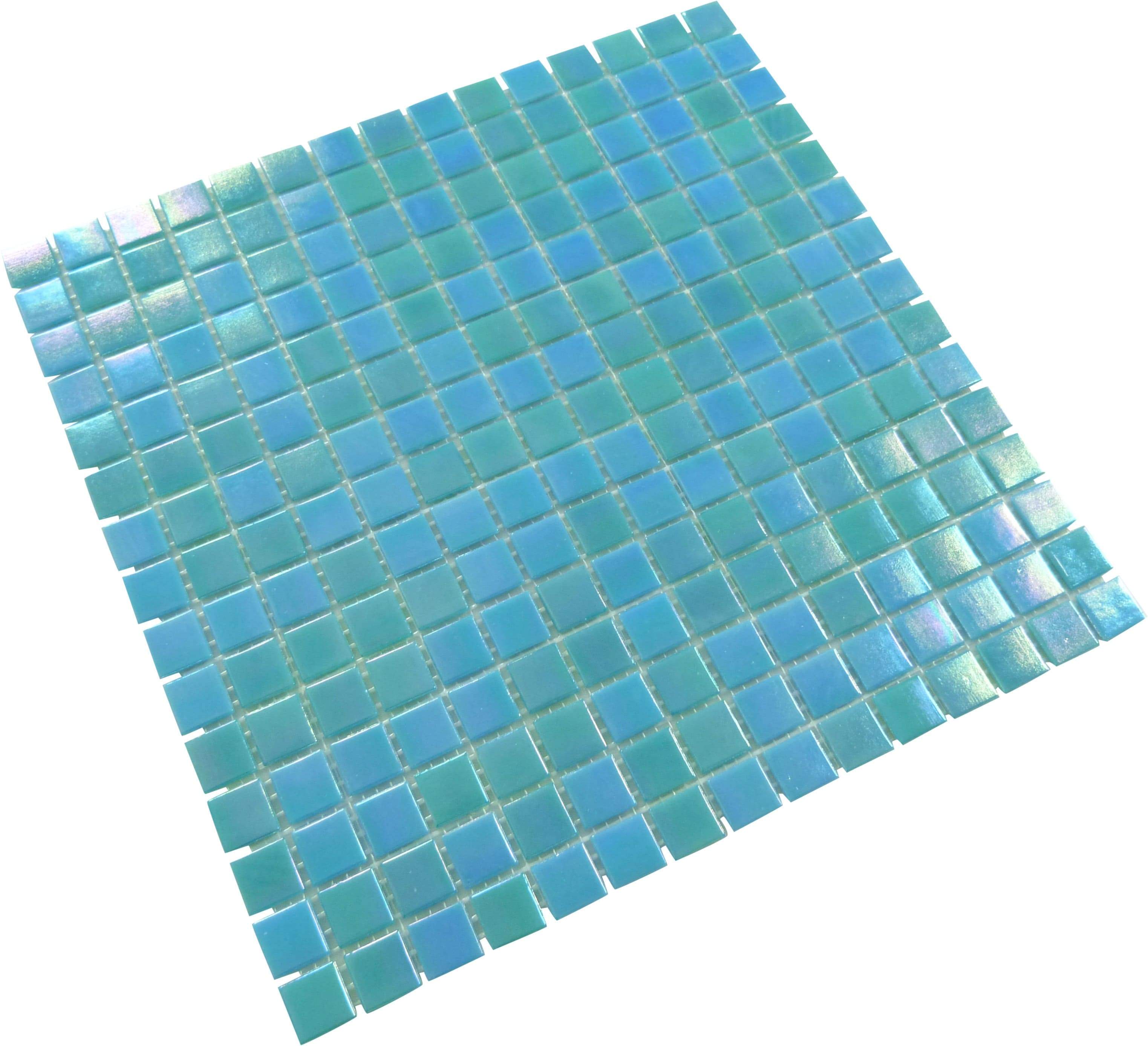 Carribbean Blue Iridescent 3/4" x 3/4" Glossy Glass Pool Tile Ocean Pool Mosaics