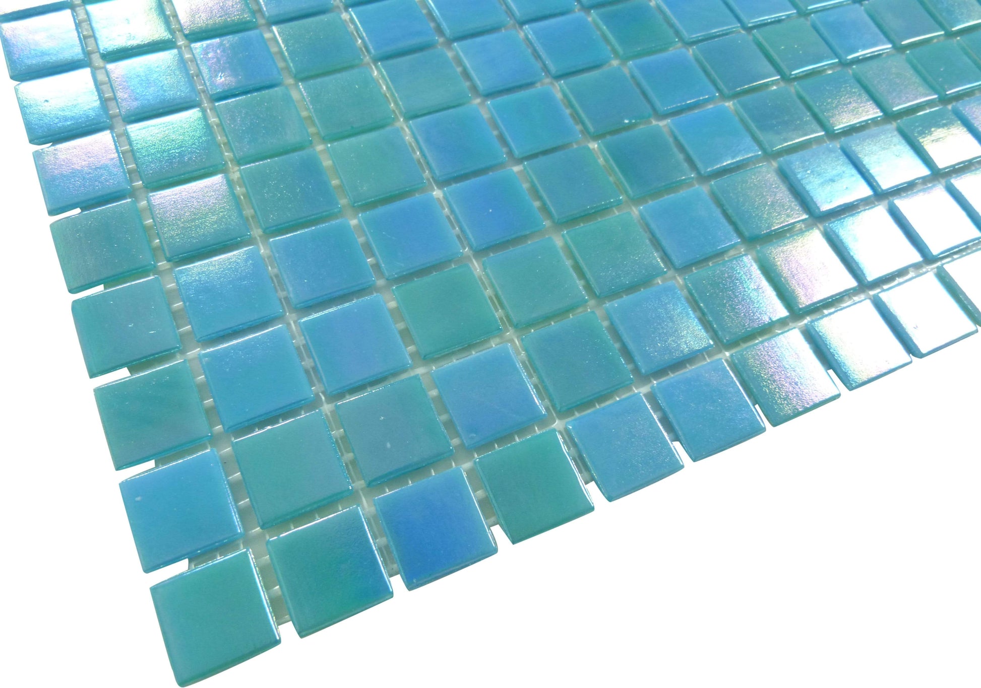 Carribbean Blue Iridescent 3/4" x 3/4" Glossy Glass Pool Tile Ocean Pool Mosaics