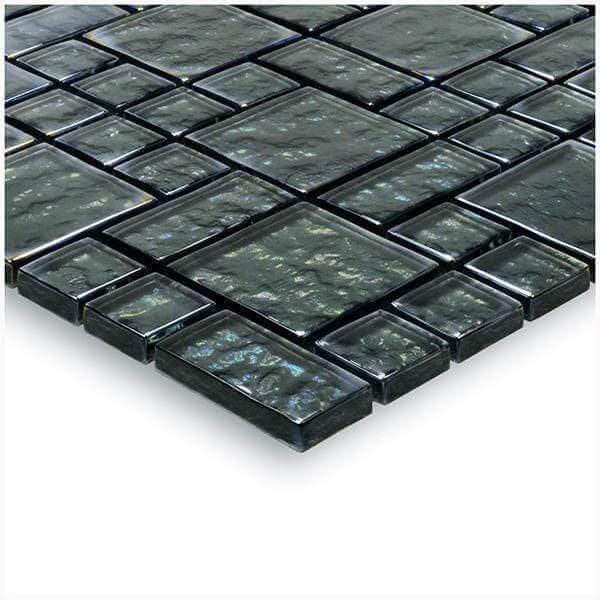 Galaxie Graphite Mixed Glossy and Iridescent Glass Pool Tile Ocean Pool Mosaics
