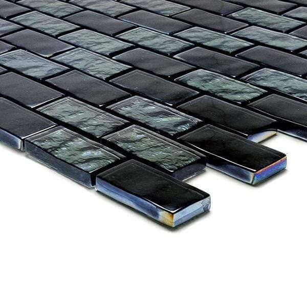 Galaxie Slate 1" x 2" Glossy & Iridescent Glass Pool Tile Ocean Pool Mosaics