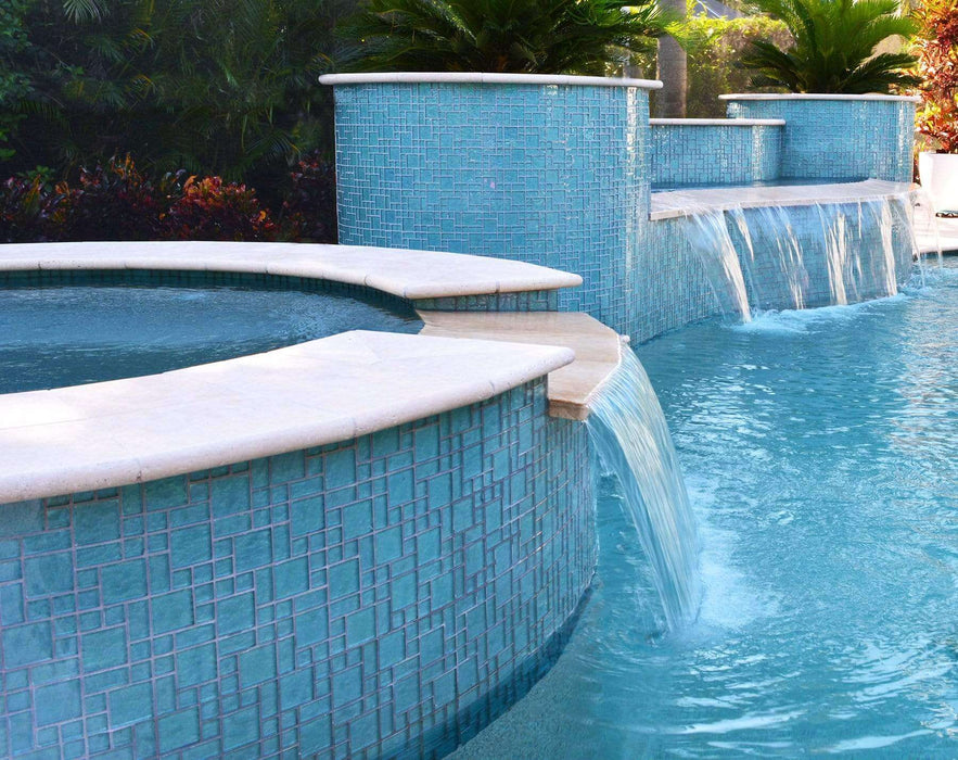 Galaxie Turquoise Mixed Glossy & Iridescent Glass Pool Tile Ocean Pool Mosaics