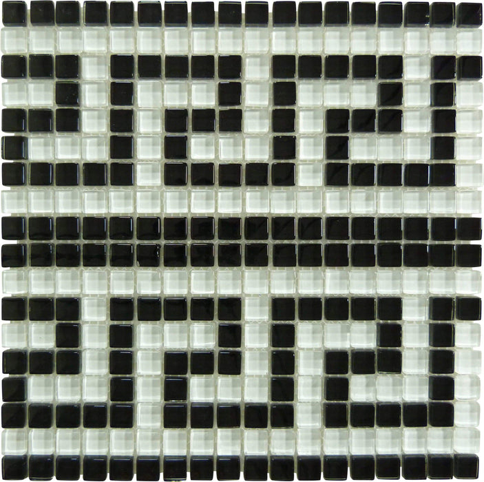 Greek Key Black White 5/8" x 5/8" Glossy Glass Pool Tile Ocean Pool Mosaics