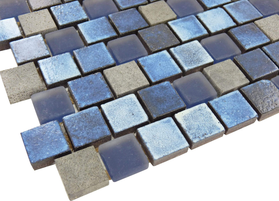 Lunar Dark Blue Blend 1" x 1" Glass and Stone Pool Tile Ocean Pool Mosaics