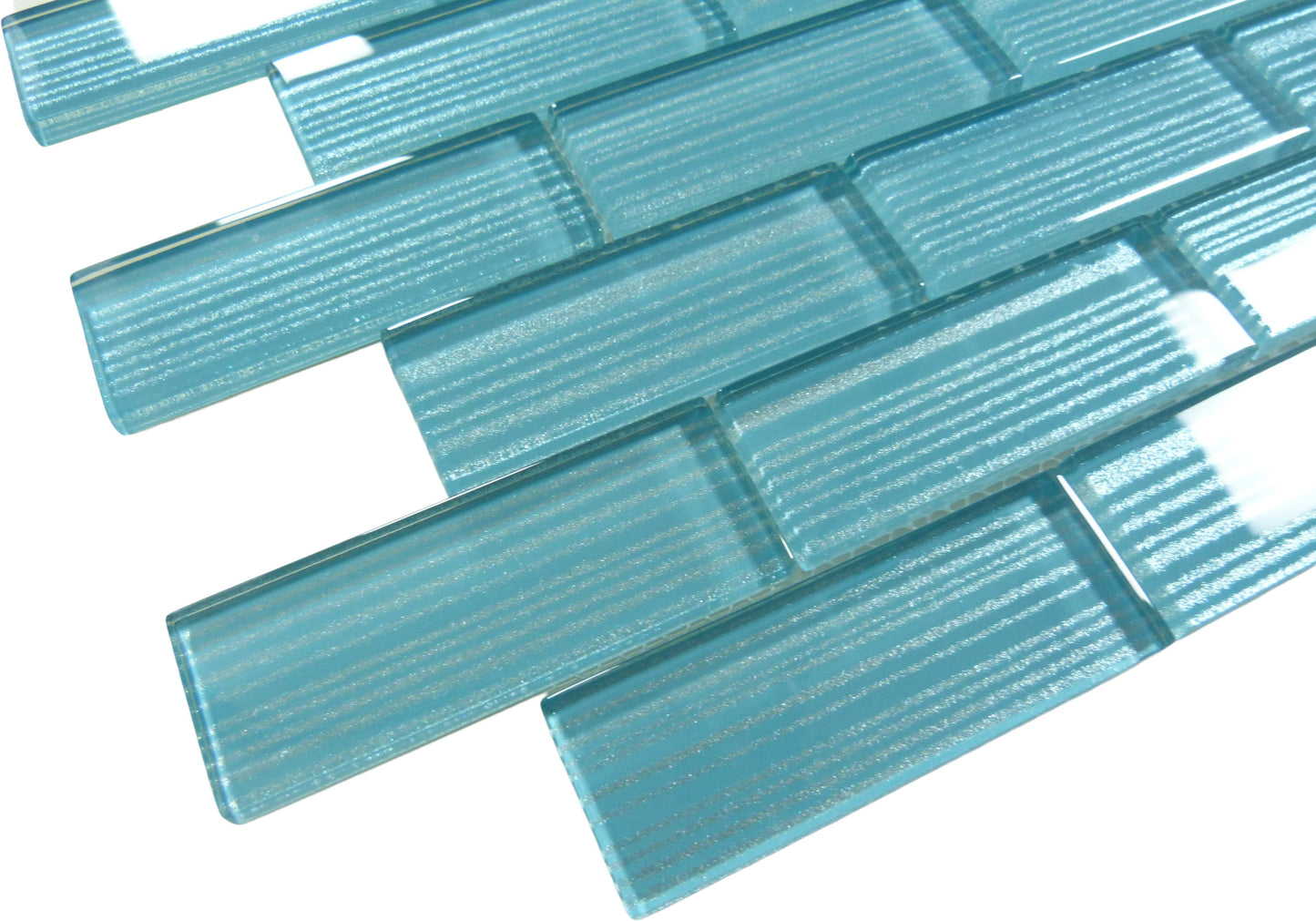 Pinnacle Metallic Aqua 1.5x4 Glossy Glass Tile Ocean Pool Mosaics