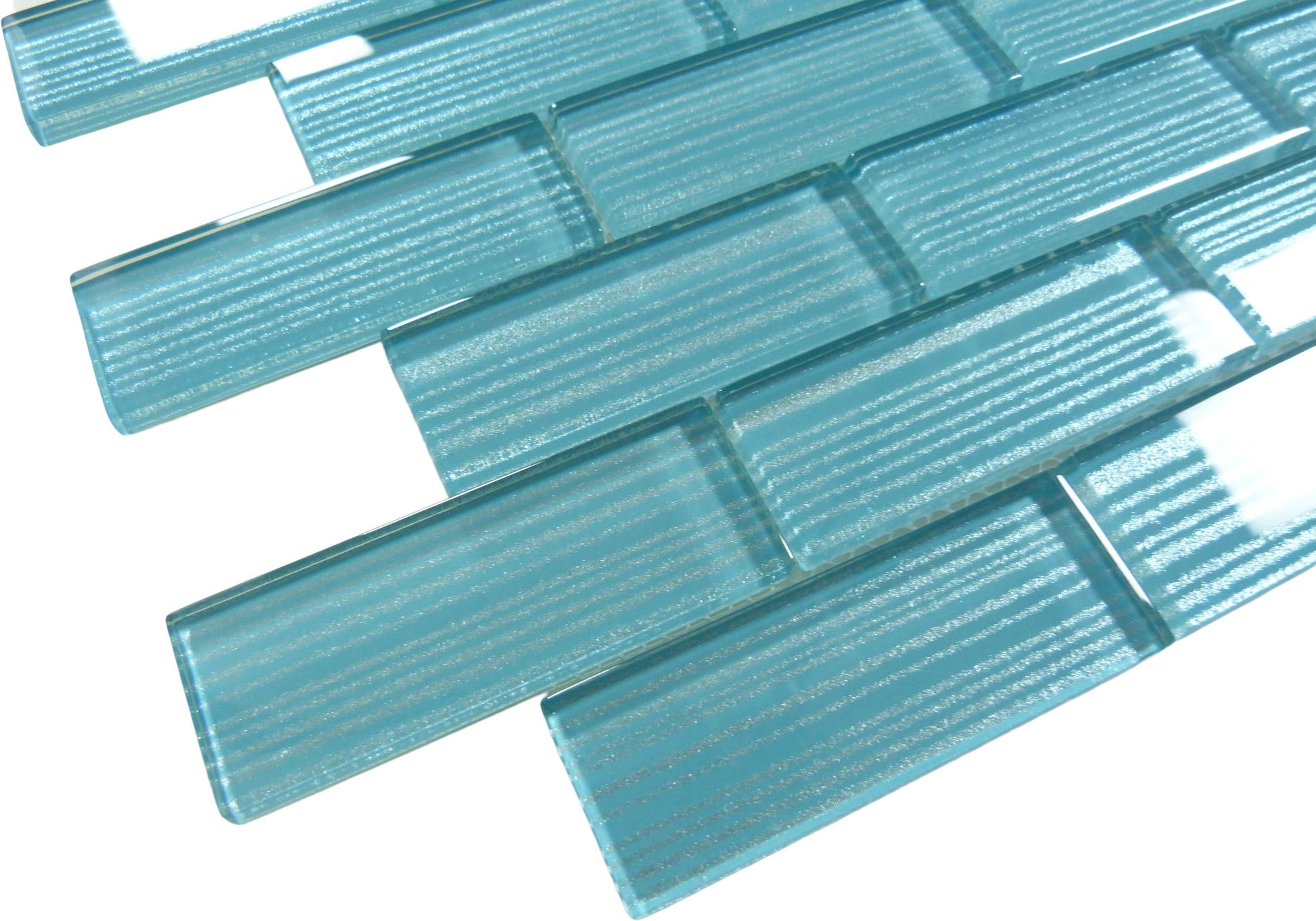 Pinnacle Metallic Aqua 1.5x4 Glossy Glass Tile Ocean Pool Mosaics