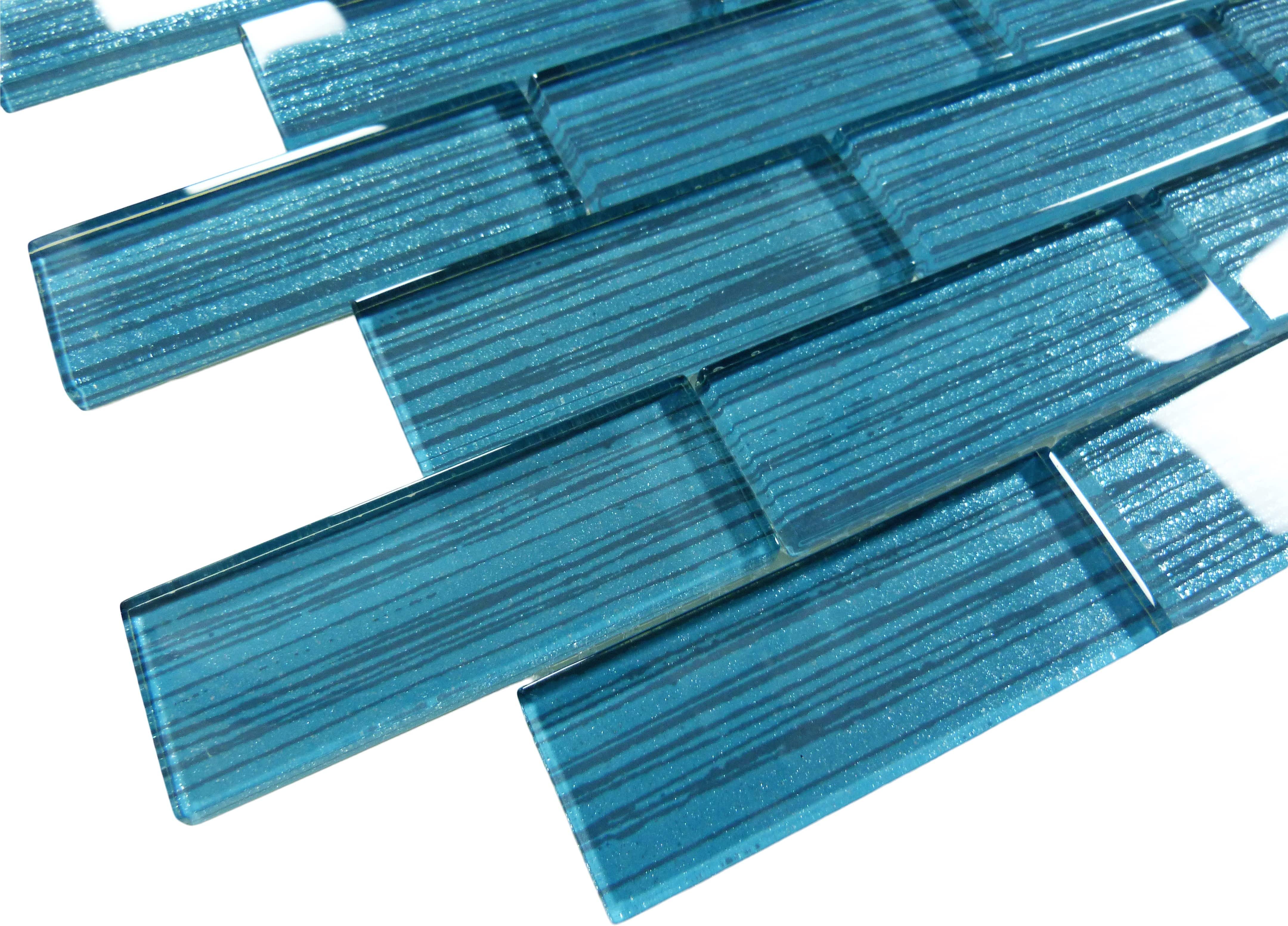 Pinnacle Metallic Blue 1.5x4 Glossy Glass Tile Ocean Pool Mosaics