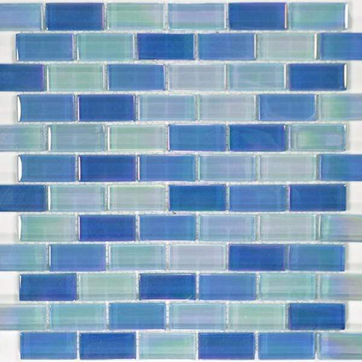 Sky Blue Blend 1" x 2" Glossy & Iridescent Glass Pool Tile Ocean Pool Mosaics