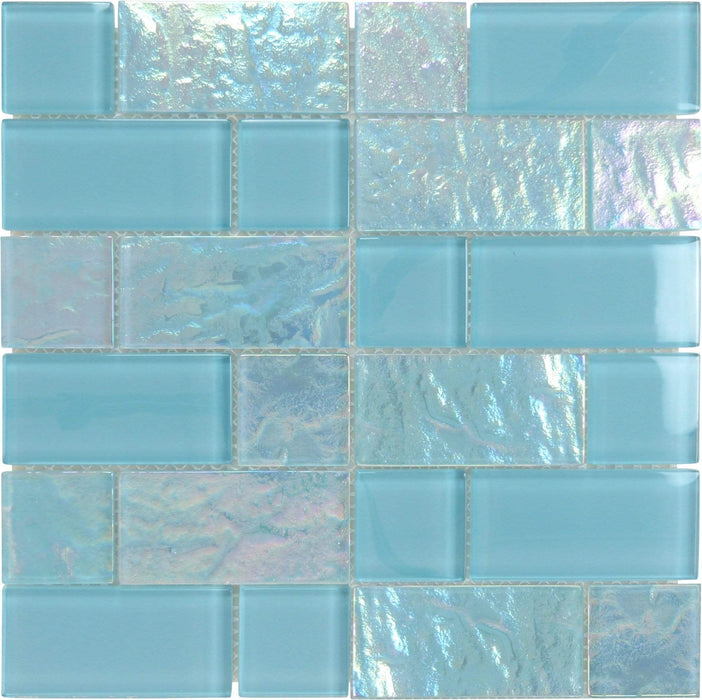Oceanic Unique Shapes Aqua Glossy & Iridescent Glass Pool Tile Ocean Pool Mosaics