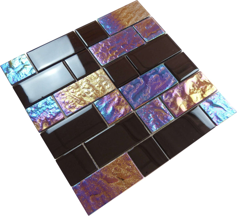 Raven Black Unique Shapes Glossy & Iridescent Glass Pool Tile Ocean Pool Mosaics