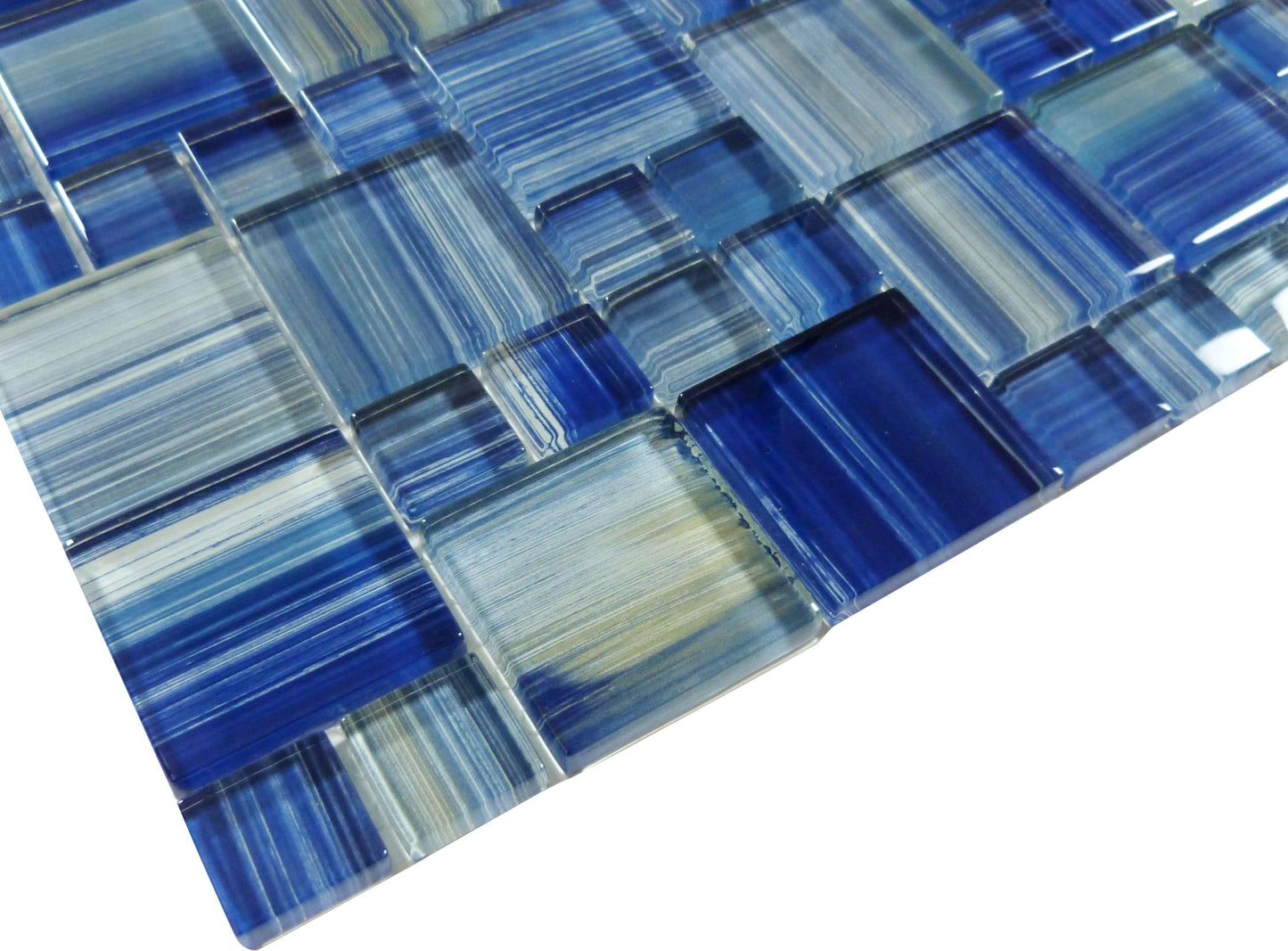 Harmony Unique Shapes Blue Glossy Glass Pool Tile Ocean Pool Mosaics