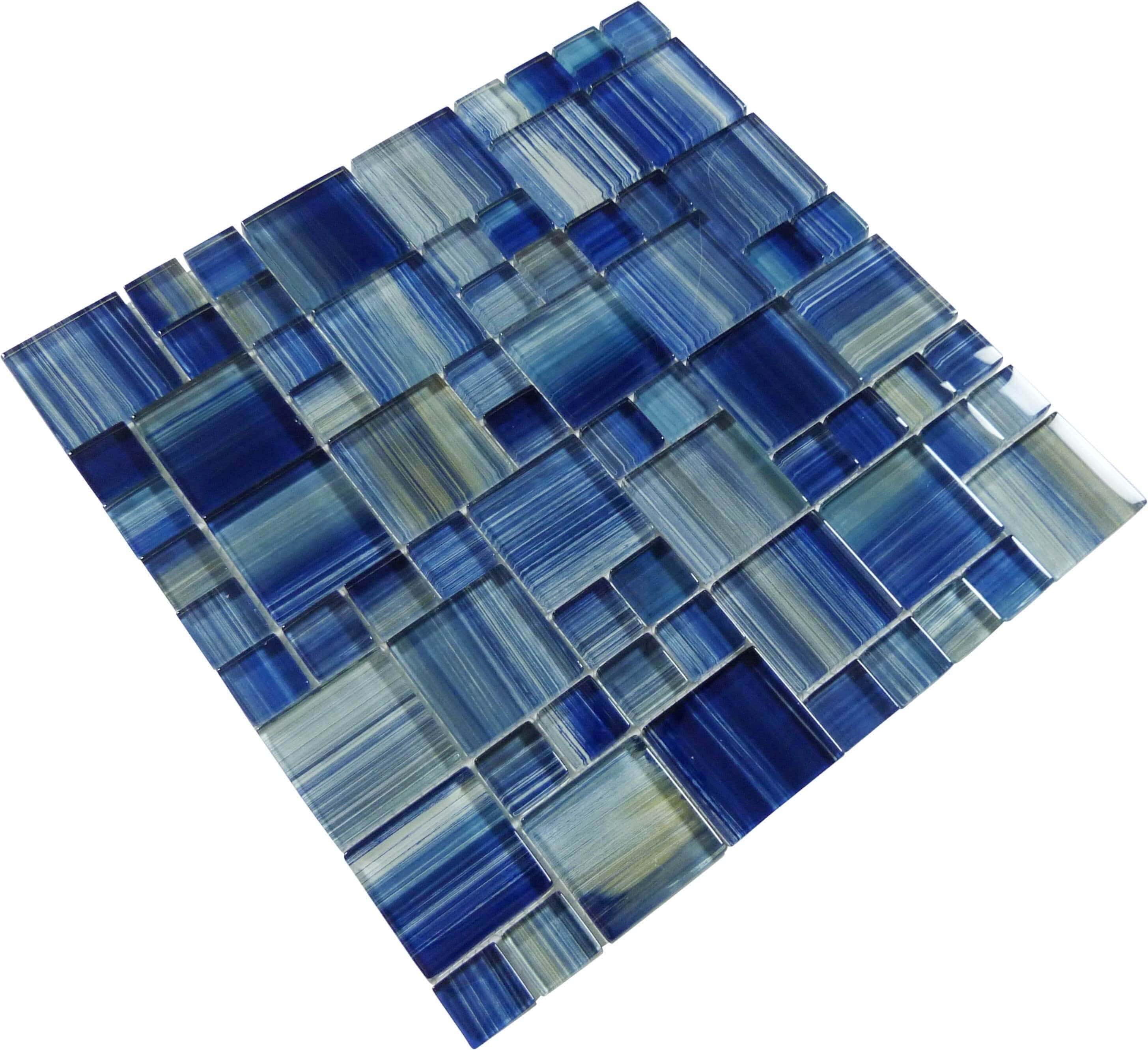 Harmony Unique Shapes Blue Glossy Glass Pool Tile Ocean Pool Mosaics