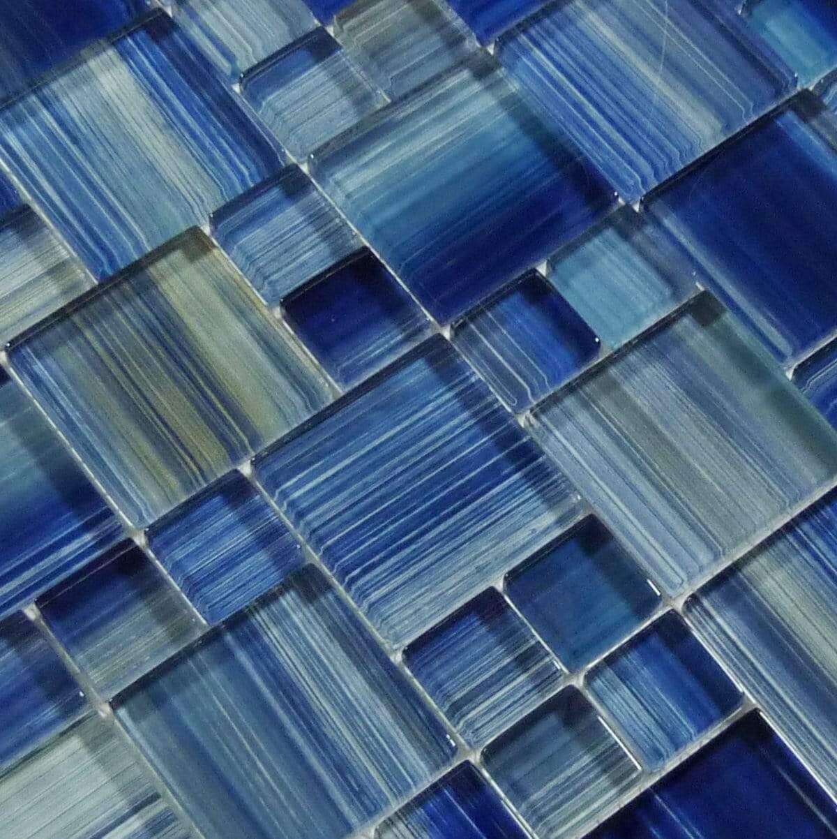 Harmony Unique Shapes Blue Glossy Glass Pool Tile Ocean Pool Mosaics