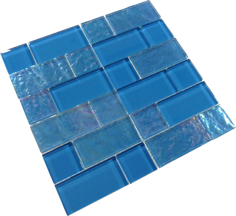Breeze Unique Shapes Blue Glossy & Iridescent Glass Pool Tile Ocean Pool Mosaics