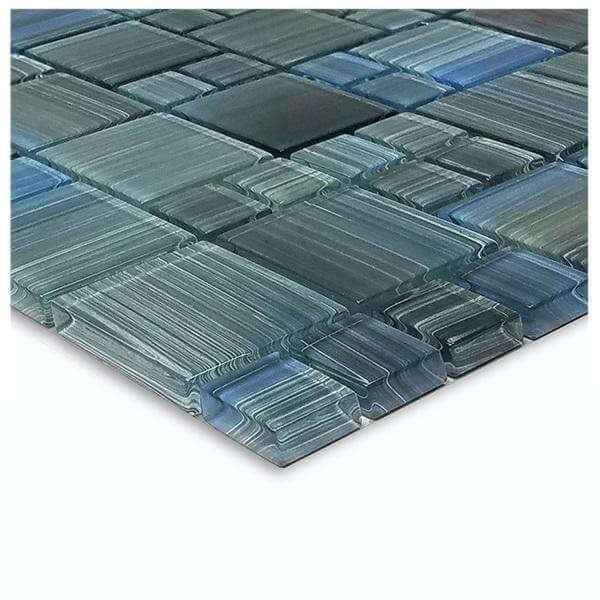 Watercolors Steel Blue Grey Mixed Glossy Glass Pool Tile Ocean Pool Mosaics